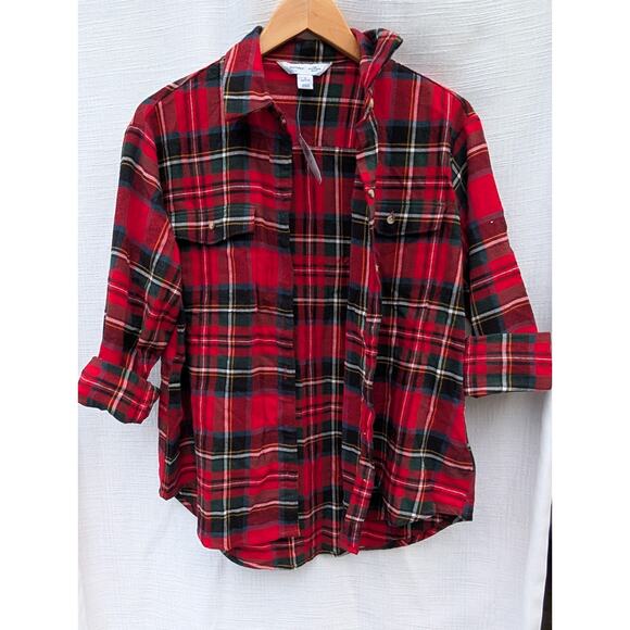 Old Navy Women's The Boyfriend Red Tartan Plaid Flannel Shirt Size SP Outdoors - Picture 4 of 7